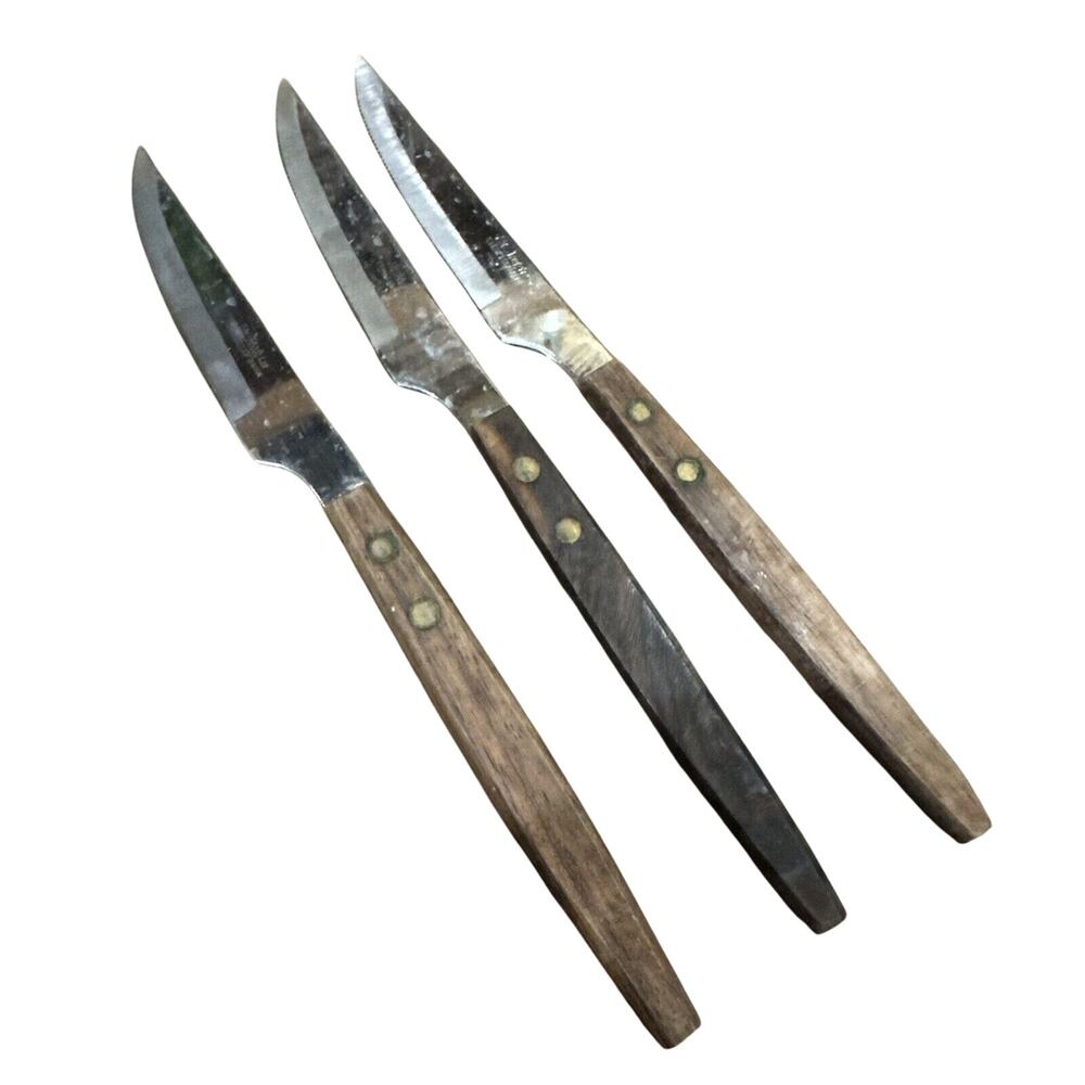 LOT 3 St. Regis Steak Knives Wood Handle Japan Stiletto Rizzito? Stainless -BUB